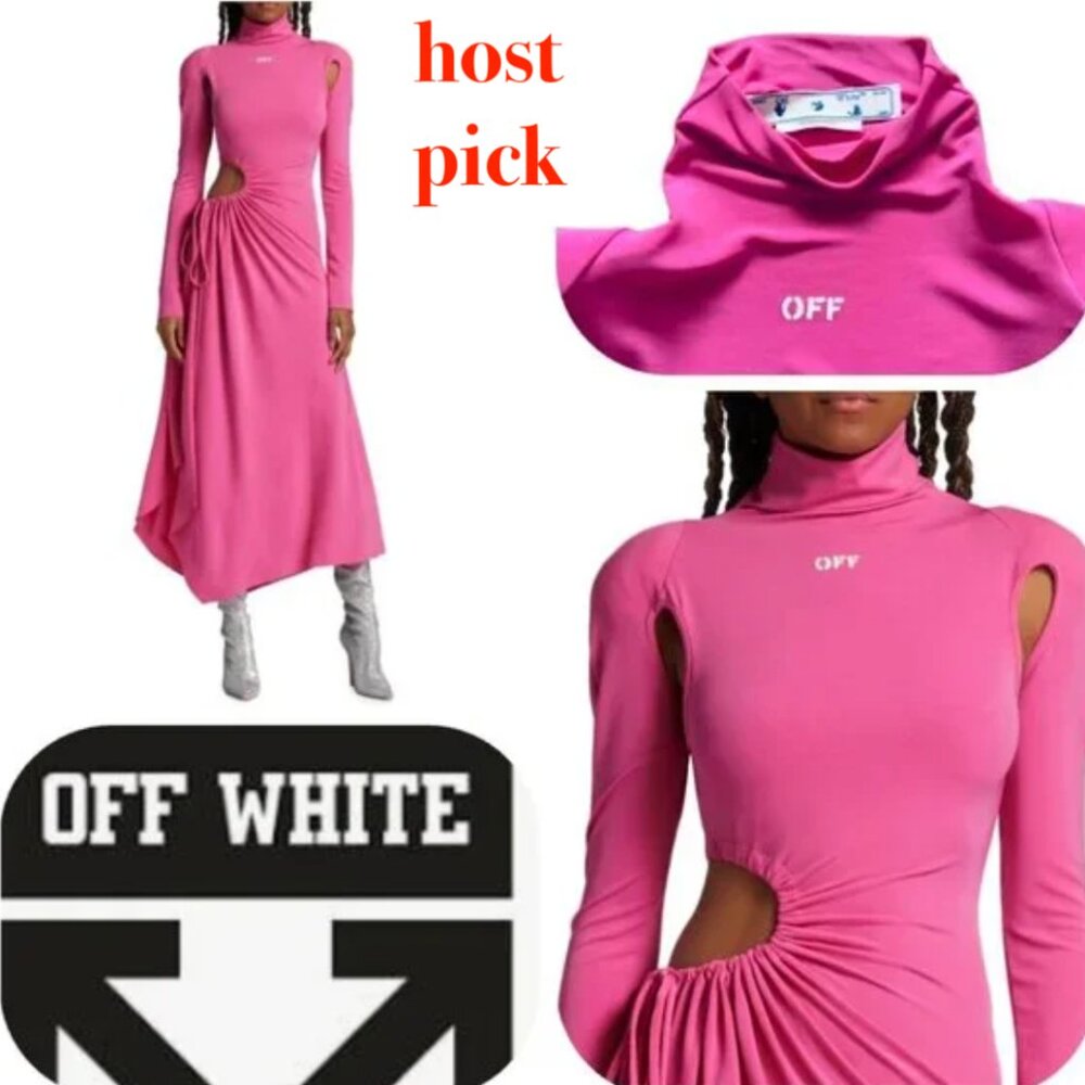 Off-White Vi-crepe See Thru Midi Dress in Fuchia